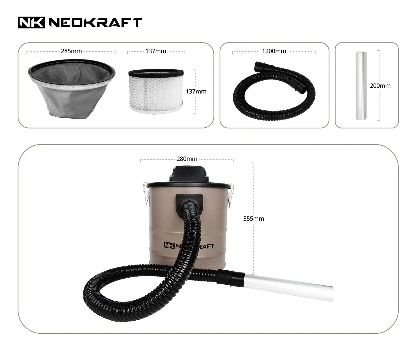 Aspirateur à cendres 1600W 18L - avec 2 filtres