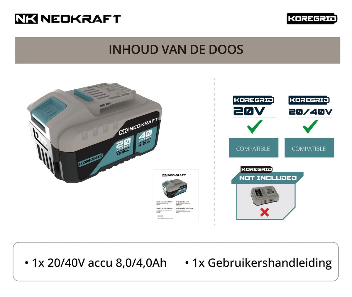20/40V Accu KoreGrid - 8,0/4,0Ah