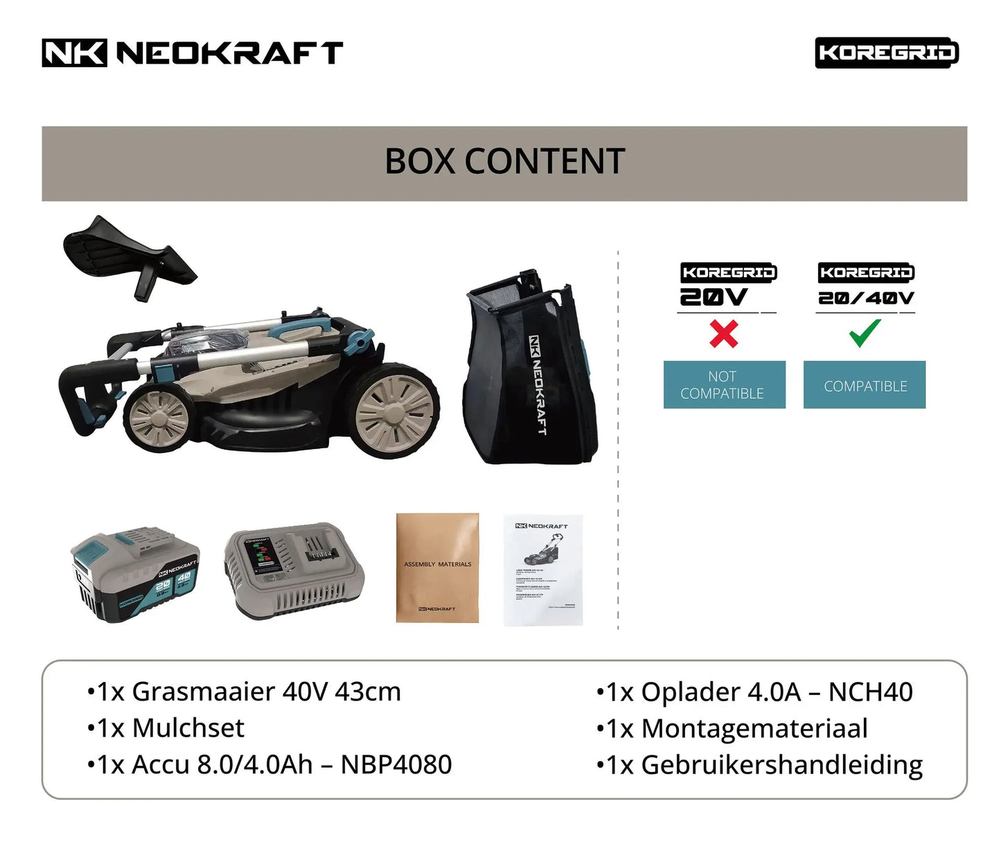 40V Accu grasmaaier 43cm - incl. 8,0/4,0Ah accu & lader