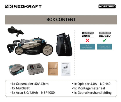 40V Accu grasmaaier 43cm - incl. 8,0/4,0Ah accu & lader