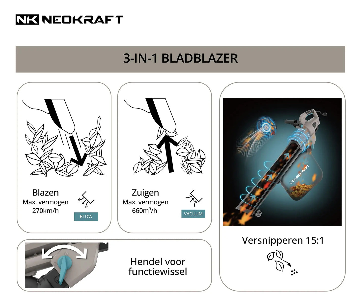 3500W Bladblazer/-zuiger 3-in-1 - incl. 40L opvangzak