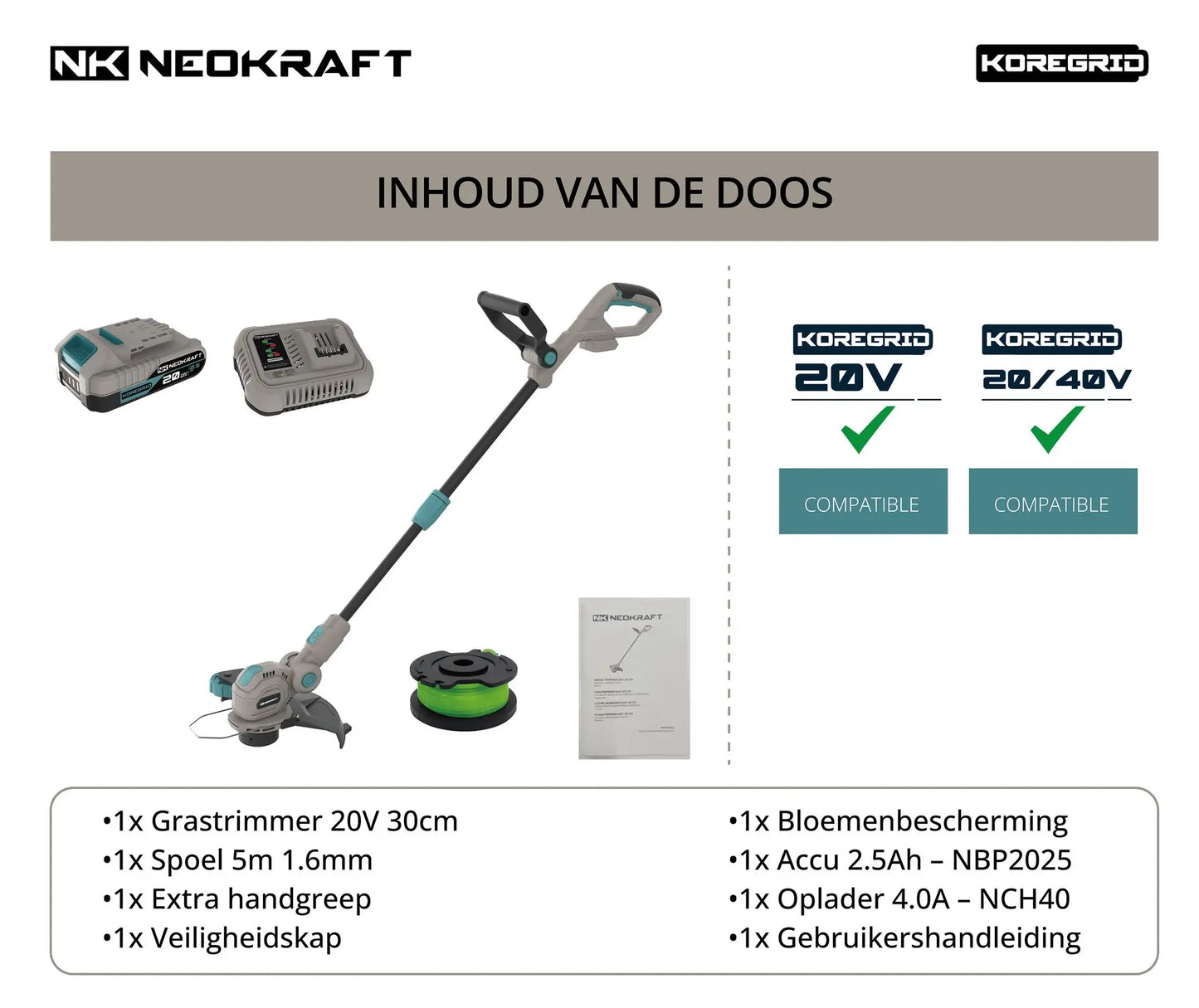 20V Accu grastrimmer 30cm - incl. 2.5Ah accu & lader