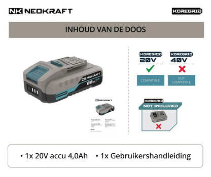 20V Accu KoreGrid - 4,0Ah